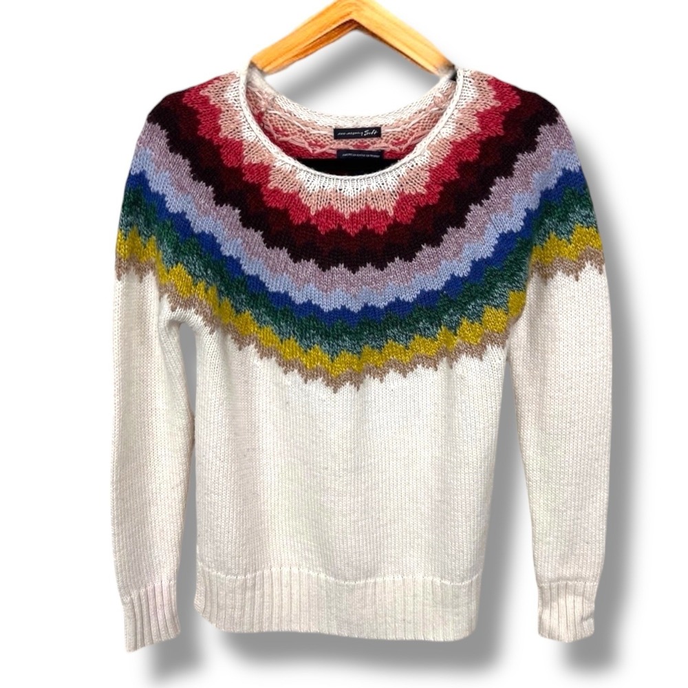 American Eagle Wool Blend Sweater Size XS Rainbow Fair Isle Ahh-Mazingly‎ Soft